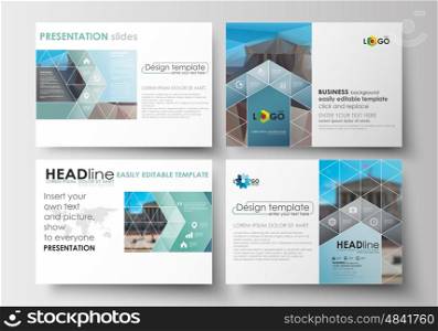 Set of business templates for presentation slides. Easy editable abstract layouts in flat design. Abstract business background, blurred image, urban landscape, modern stylish vector.