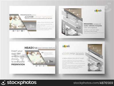 Set of business templates for presentation slides. Easy editable abstract layouts in flat design. Abstract gray color business background, modern stylish hexagonal vector texture.
