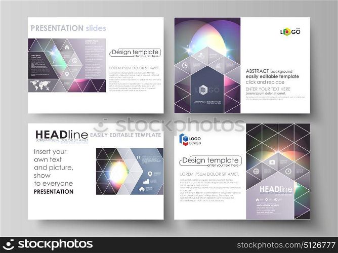 Set of business templates for presentation slides. Easy editable abstract vector layouts. Retro style, mystical Sci-Fi background. Futuristic trendy design.. Set of business templates for presentation slides. Easy editable abstract vector layouts in flat design. Retro style, mystical Sci-Fi background. Futuristic trendy design.