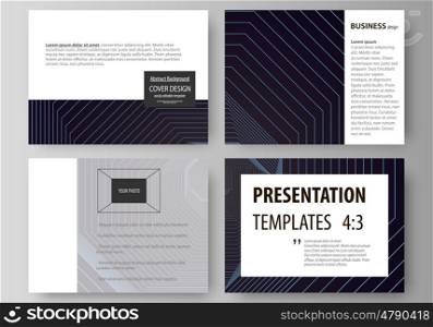 Set of business templates for presentation slides. Easy editable abstract vector layouts in flat design. Abstract polygonal background with hexagons, illusion of depth and perspective. Black color geometric design, hexagonal geometry.