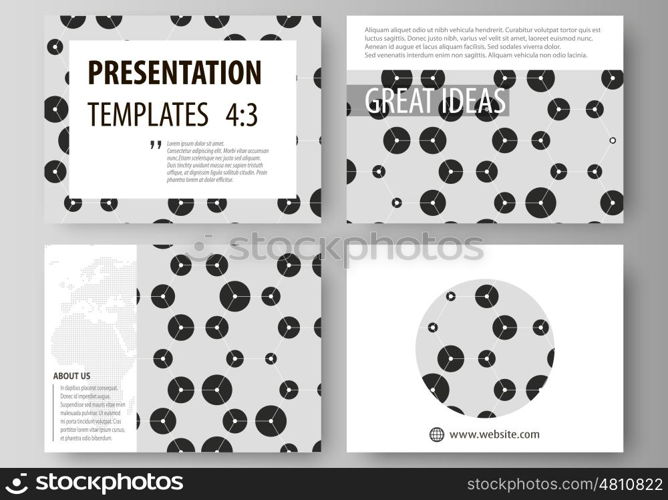 Set of business templates for presentation slides. Easy editable abstract vector layouts in flat design. Chemistry pattern, hexagonal design molecule structure, scientific, medical DNA research. Geometric colorful background.