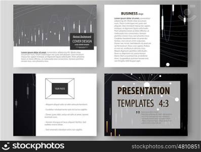 Set of business templates for presentation slides. Easy editable abstract vector layouts in flat design. Abstract infographic background in minimalist style made from lines, symbols, charts, diagrams and other elements.