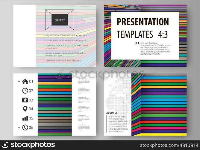 Set of business templates for presentation slides. Easy editable abstract vector layouts in flat design. Bright color lines, colorful style with geometric shapes forming beautiful minimalist background.