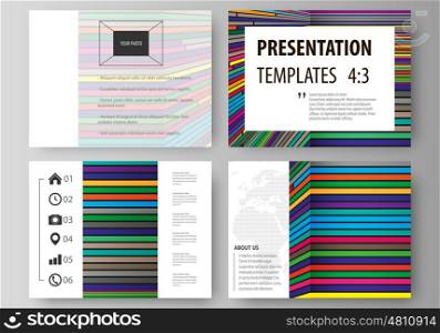 Set of business templates for presentation slides. Easy editable abstract vector layouts in flat design. Bright color lines, colorful style with geometric shapes forming beautiful minimalist background.