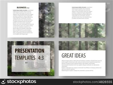 Set of business templates for presentation slides. Easy editable abstract vector layouts in flat design. Colorful background made of hexagonal texture for travel business, natural landscape in polygonal style.