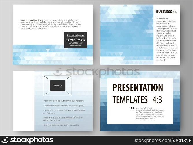 Set of business templates for presentation slides. Easy editable abstract vector layouts in flat design. Colorful background made of triangular texture for travel business, natural landscape in polygonal style.