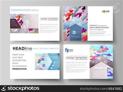 Set of business templates for presentation slides. Easy editable abstract vector layouts in flat design. Bright color lines and dots, colorful minimalist backdrop with geometric shapes forming beautiful minimalistic background.