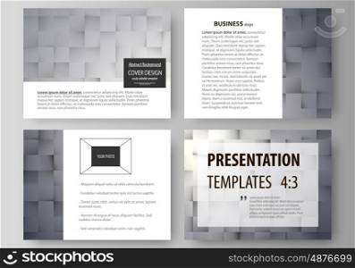 Set of business templates for presentation slides. Easy editable abstract vector layouts in flat design. Pattern made from squares, gray background in geometrical style. Simple texture