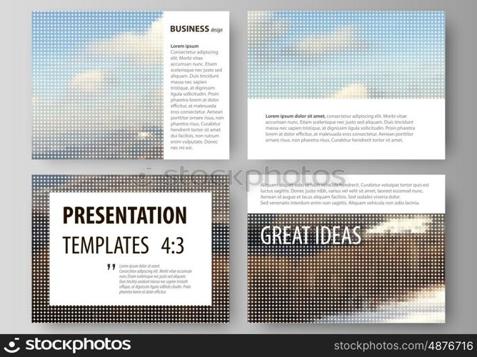 Set of business templates for presentation slides. Easy editable abstract vector layouts in flat design. Abstract landscape of nature. Dark color pattern in vintage style, mosaic texture.