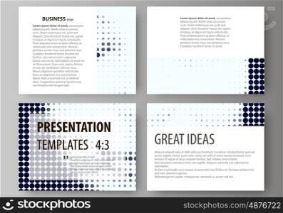 Set of business templates for presentation slides. Easy editable abstract vector layouts in flat design. Halftone dotted background, retro style grungy pattern, vintage texture. Halftone effect with black dots on white.