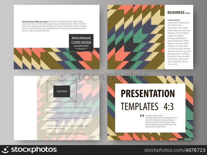 Set of business templates for presentation slides. Easy editable abstract vector layouts in flat design. Tribal pattern, geometrical ornament in ethno syle, ethnic hipster backdrop, vintage fashion background.