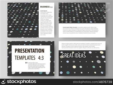 Set of business templates for presentation slides. Easy editable abstract vector layouts in flat design. Abstract soft color dots with illusion of depth and perspective, dotted technology background. Multicolored particles, modern pattern, elegant texture, vector design.