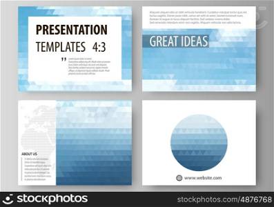 Set of business templates for presentation slides. Easy editable abstract vector layouts in flat design. Colorful background made of triangular texture for travel business, natural landscape in polygonal style.