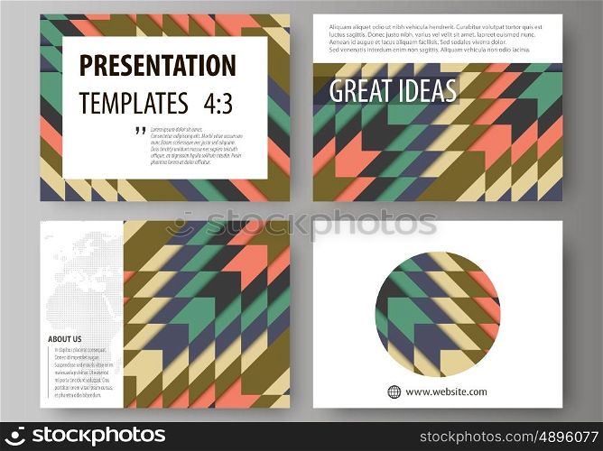 Set of business templates for presentation slides. Easy editable abstract vector layouts in flat design. Tribal pattern, geometrical ornament in ethno syle, ethnic hipster backdrop, vintage fashion background.