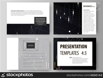 Set of business templates for presentation slides. Easy editable abstract vector layouts in flat design. Abstract infographic background in minimalist style made from lines, symbols, charts, diagrams and other elements.