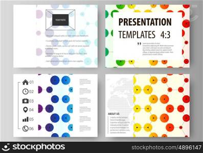 Set of business templates for presentation slides. Easy editable abstract vector layouts in flat design. Chemistry pattern, hexagonal design molecule structure, scientific, medical DNA research. Geometric colorful background.