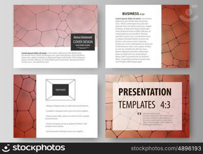 Set of business templates for presentation slides. Easy editable abstract vector layouts in flat design. Chemistry pattern, molecular texture, polygonal molecule structure, cell. Medicine, science, microbiology concept.