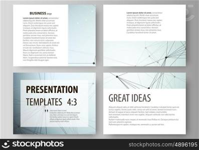 Set of business templates for presentation slides. Easy editable abstract vector layouts in flat design. Chemistry pattern, connecting lines and dots, molecule structure, scientific medical DNA research.