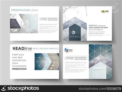Set of business templates for presentation slides. Easy editable abstract vector layouts in flat design. DNA and neurons molecule structure. Medicine, science, technology concept. Scalable graphic.. Set of business templates for presentation slides. Easy editable abstract vector layouts in flat design. DNA and neurons molecule structure. Medicine, science, technology concept. Scalable graphic