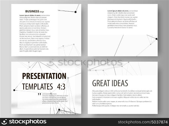 Set of business templates for presentation slides. Easy editable abstract vector layouts in flat design. Geometric blue color background, molecule structure, science concept. Connected lines and dots.. Set of business templates for presentation slides. Easy editable abstract vector layouts in flat design. Geometric blue color background, molecule structure, science concept. Connected lines and dots