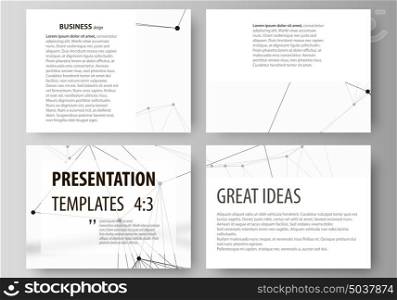 Set of business templates for presentation slides. Easy editable abstract vector layouts in flat design. Geometric blue color background, molecule structure, science concept. Connected lines and dots.. Set of business templates for presentation slides. Easy editable abstract vector layouts in flat design. Geometric blue color background, molecule structure, science concept. Connected lines and dots