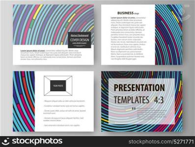 Set of business templates for presentation slides. Easy editable abstract vector layouts in flat design. Blue color background in minimalist style made from colorful circles.. Set of business templates for presentation slides. Easy editable abstract vector layouts in flat design. Blue color background in minimalist style made from colorful circles