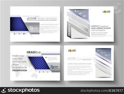 Set of business templates for presentation slides. Easy editable abstract vector layouts in flat design. Shiny fabric, rippled texture, white and blue color silk, colorful vintage style background.. Set of business templates for presentation slides. Easy editable abstract vector layouts in flat design. Shiny fabric, rippled texture, white and blue color silk, colorful vintage style background
