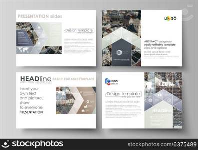 Set of business templates for presentation slides. Easy editable abstract vector layouts in flat design. Colorful background made of dotted texture for travel business, urban cityscape.. Set of business templates for presentation slides. Easy editable abstract vector layouts in flat design. Colorful background made of dotted texture for travel business, urban cityscape