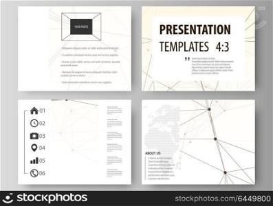 Set of business templates for presentation slides. Easy editable abstract vector layouts in flat design. Technology, science, medical concept, dots and lines, cybernetic digital style. Lines plexus.. Set of business templates for presentation slides. Easy editable abstract vector layouts in flat design. Technology, science, medical concept, dots and lines, cybernetic digital style. Lines plexus