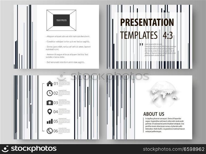 Set of business templates for presentation slides. Easy editable abstract vector layouts in flat design. Simple monochrome geometric pattern. Minimalistic background. Gray color shapes. Set of business templates for presentation slides. Easy editable abstract vector layouts in flat design. Simple monochrome geometric pattern. Minimalistic background. Gray color shapes.