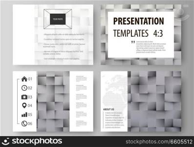 Set of business templates for presentation slides. Easy editable abstract vector layouts in flat design. Pattern made from squares, gray background in geometrical style. Simple texture. Set of business templates for presentation slides. Easy editable abstract vector layouts in flat design. Pattern made from squares, gray background in geometrical style. Simple texture.