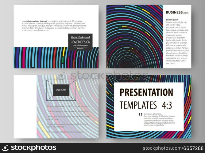 Set of business templates for presentation slides. Easy editable abstract vector layouts in flat design. Blue color background in minimalist style made from colorful circles. Set of business templates for presentation slides. Easy editable abstract vector layouts in flat design. Blue color background in minimalist style made from colorful circles.