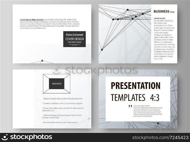 Set of business templates for presentation slides. Easy editable abstract vector layouts in flat design. Genetic and chemical compounds. Atom, DNA and neurons. Medicine, chemistry, science or technology concept. Geometric background.. Business templates for presentation slides. Vector layouts in flat design. Genetic and chemical compounds. Atom, DNA and neurons. Medicine, chemistry, technology concept. Geometric background.