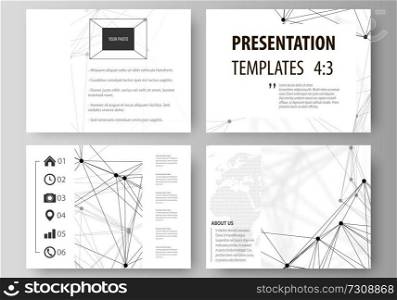 Set of business templates for presentation slides. Easy editable abstract vector layouts in flat design. Chemistry pattern, connecting lines and dots, molecule structure on white, geometric graphic background.. Set of business templates for presentation slides. Abstract vector layouts in flat design. Chemistry pattern, connecting lines and dots, molecule structure on white, geometric graphic background.