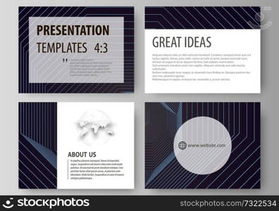 Set of business templates for presentation slides. Easy editable abstract vector layouts in flat design. Abstract polygonal background with hexagons, illusion of depth and perspective. Black color geometric design, hexagonal geometry.. Business templates for presentation slides. Vector layouts in flat style. Abstract polygonal background with hexagons, illusion of depth. Black color geometric design, hexagonal geometry.