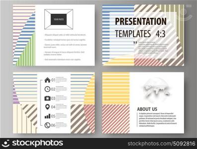 Set of business templates for presentation slides. Easy editable abstract vector layouts in flat style. Minimalistic design with lines, geometric shapes forming beautiful background.. Set of business templates for presentation slides. Easy editable abstract vector layouts in flat design. Minimalistic design with lines, geometric shapes forming beautiful background.