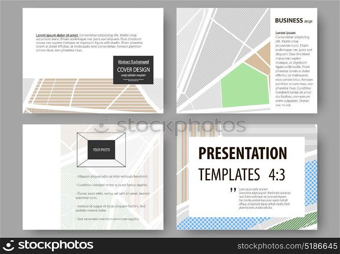 Set of business templates for presentation slides. Easy editable layouts. City map with streets. Flat design template, tourism businesses, abstract vector illustration.. Set of business templates for presentation slides. Easy editable abstract layouts in flat design. City map with streets. Flat design template for tourism businesses, abstract vector illustration.