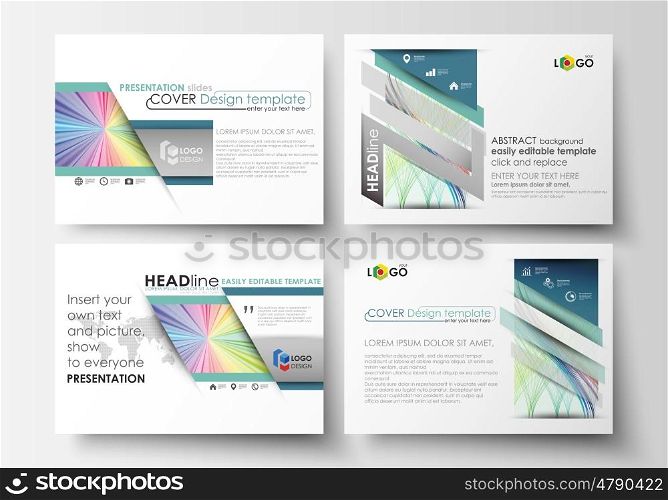 Set of business templates for presentation slides. Easy editable layouts in flat style, vector illustration. Colorful background with abstract waves, lines. Bright color curves. Motion design.. Set of business templates for presentation slides. Easy editable layouts in flat style, vector illustration. Colorful background with abstract waves, lines. Bright color curves. Motion design