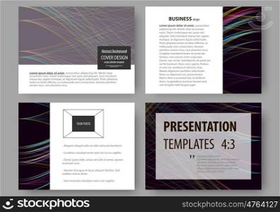 Set of business templates for presentation slides. Easy editable layouts, vector illustration. Abstract waves, lines and curves. Dark color background. Motion design