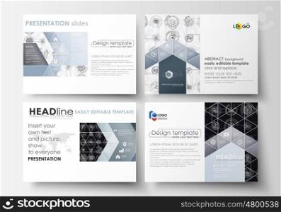 Set of business templates for presentation slides. Easy editable layouts, vector illustration. High tech design, connecting system. Science and technology concept. Futuristic abstract background