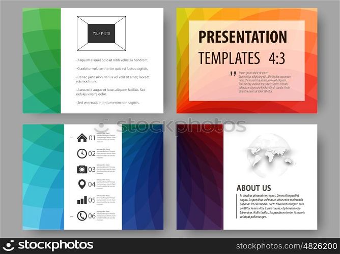 Set of business templates for presentation slides. Easy editable layouts, vector illustration. Colorful design background with abstract shapes, overlap effect
