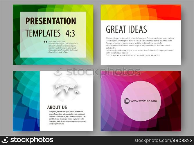 Set of business templates for presentation slides. Easy editable layouts, vector illustration. Colorful design background with abstract shapes, overlap effect.. Set of business templates for presentation slides. Easy editable layouts, vector illustration. Colorful design background with abstract shapes, overlap effect