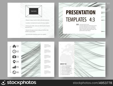 Set of business templates for presentation slides. Easy editable layouts, vector illustration. Abstract waves, lines and curves. Gray color background. Motion design.. Set of business templates for presentation slides. Easy editable layouts, vector illustration. Abstract waves, lines and curves. Gray color background. Motion design