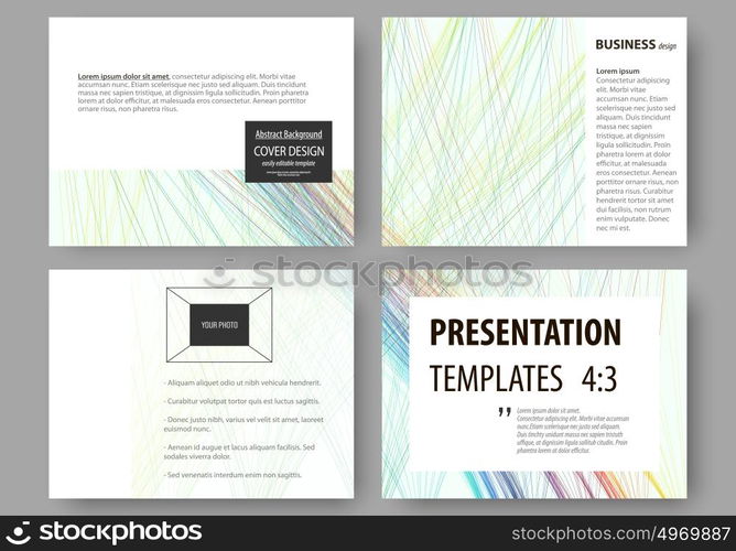 Set of business templates for presentation slides. Easy editable layouts, vector illustration. Colorful background with abstract waves, lines. Bright color curves. Motion design.. Set of business templates for presentation slides. Easy editable layouts, vector illustration. Colorful background with abstract waves, lines. Bright color curves. Motion design