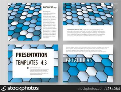 Set of business templates for presentation slides. Easy editable vector layouts in flat design. Blue color hexagons in perspective. Abstract polygonal style modern background.. Set of business templates for presentation slides. Easy editable abstract vector layouts in flat design. Blue color hexagons in perspective. Abstract polygonal style modern background.