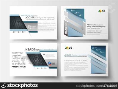 Set of business templates for presentation slides. Easy editable vector layouts in flat design. Chemistry pattern, hexagonal molecule structure. Medicine, science, technology concept