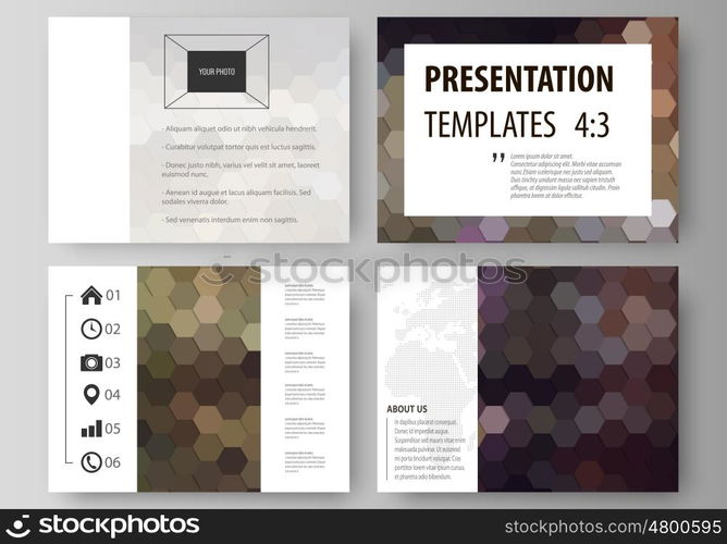 Set of business templates for presentation slides. Easy editable vector layouts in flat design. Abstract multicolored backgrounds. Geometrical patterns. Triangular and hexagonal style.. Set of business templates for presentation slides. Easy editable abstract vector layouts in flat design. Abstract multicolored backgrounds. Geometrical patterns. Triangular and hexagonal style.