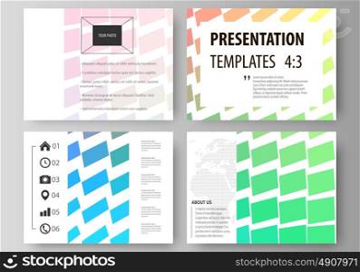 Set of business templates for presentation slides. Easy editable vector layouts in flat design. Colorful rectangles, moving dynamic shapes forming abstract polygonal style background.. Set of business templates for presentation slides. Easy editable abstract vector layouts in flat design.