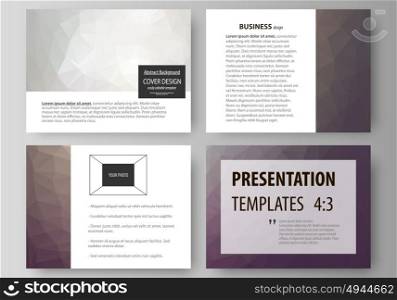 Set of business templates for presentation slides. Easy editable vector layouts in flat design. Dark color triangles and colorful polygones. Abstract polygonal style background.. Set of business templates for presentation slides. Easy editable abstract vector layouts in flat design. Dark color triangles and colorful polygones. Abstract polygonal style background.