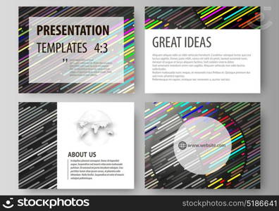 Set of business templates for presentation slides. Easy editable vector layouts in flat design. Colorful background with stripes. Abstract tubes and dots. Glowing multicolored texture.. Set of business templates for presentation slides. Easy editable abstract vector layouts in flat design. Colorful background made of stripes. Abstract tubes and dots. Glowing multicolored texture.